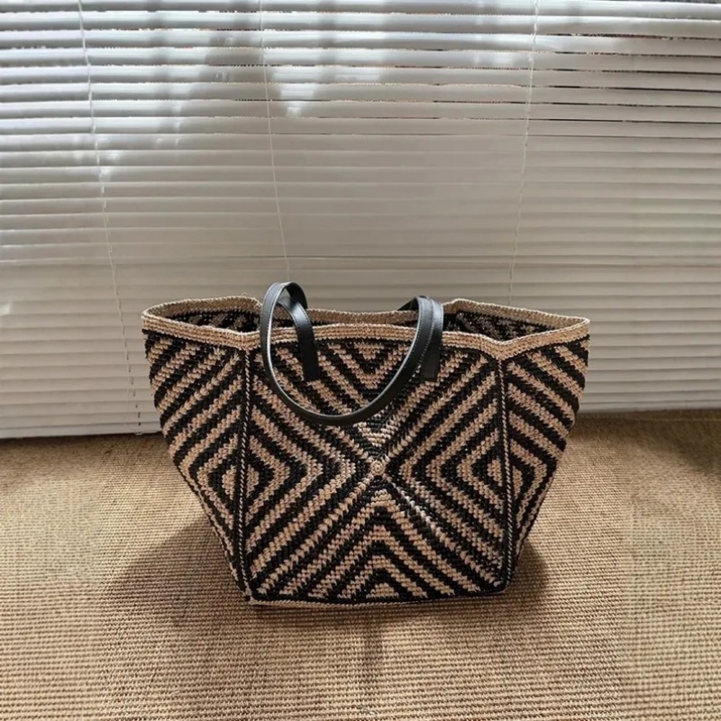 Women'S Raffia Bags - Duża, luźna torba na ramię z