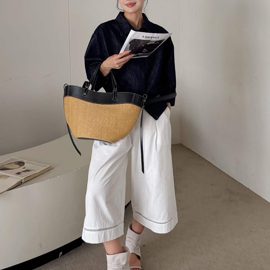 Women'S Raffia Bags - Torba typu tote Mendy z naturalnej